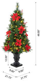 Pre-Lit Pine Artificial Christmas Tree, 4', Poinsettia/Berries