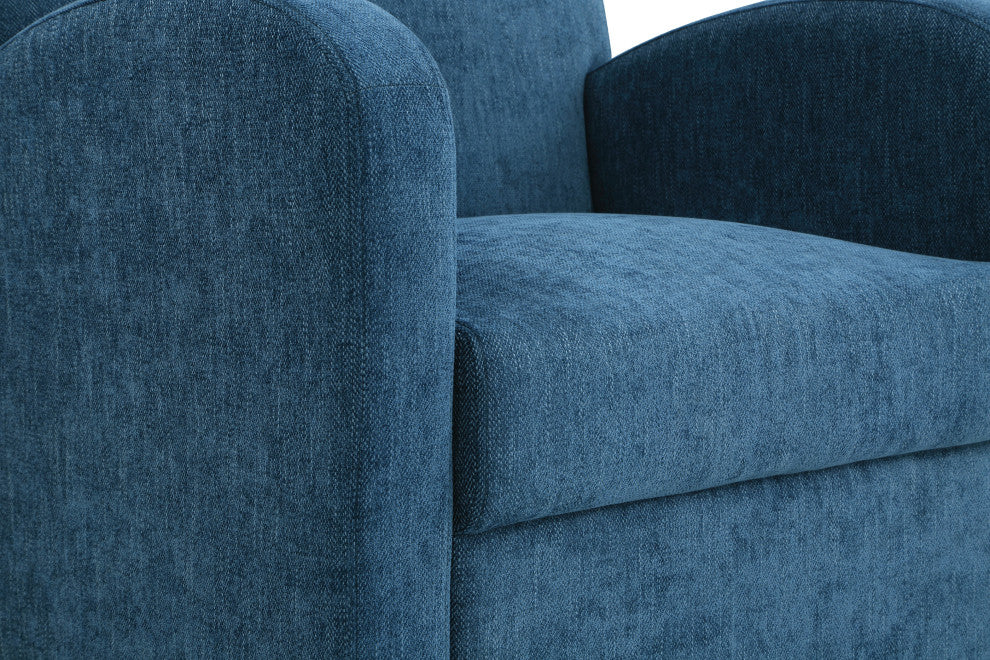 Aiden Chair and Ottoman Herringbone Navy With Medium Espresso Legs