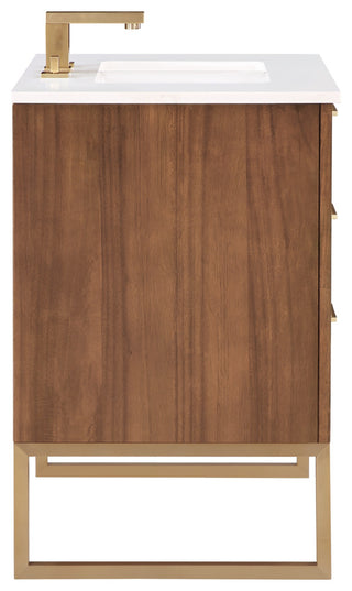 Markham 30" Single Bathroom Vanity Set, Walnut/Satin Brass, Quartz Countertop