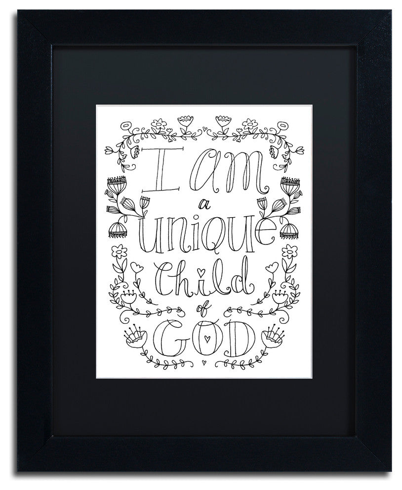 Elizabeth Caldwell 'Unique Child of God' Art, Black Frame, Black Mat, 11x14