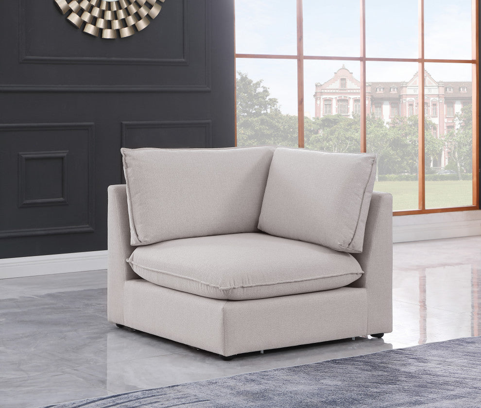 Mackenzie Linen Textured Fabric Upholstered Corner Chair, Beige