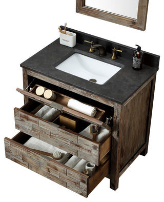 Driftwood Vanity Match With Black Moonstone Marble Top, 36"