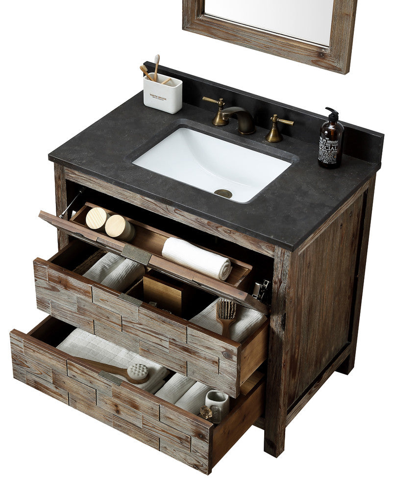 Driftwood Vanity Match With Black Moonstone Marble Top, 36"