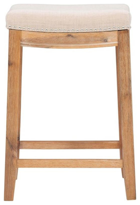 Linon Claridge 26" Counter Stool Natural Padded Seat Wood Frame in Rustic Brown
