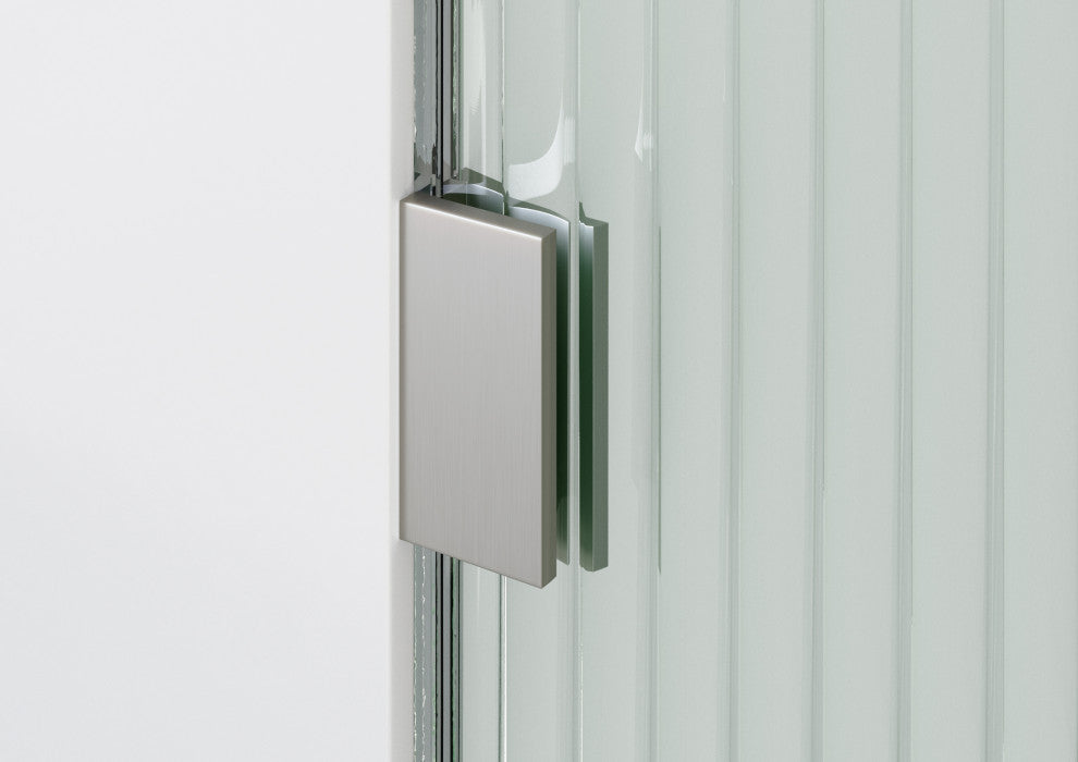 34"x78" Frameless Shower Door, Single Fixed Panel Fluted Radius, Brushed Nickel, 34" Left