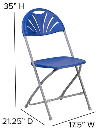 2 Pack HERCULES Series 650 lb. Capacity Plastic Fan Back Folding Chair, Blue