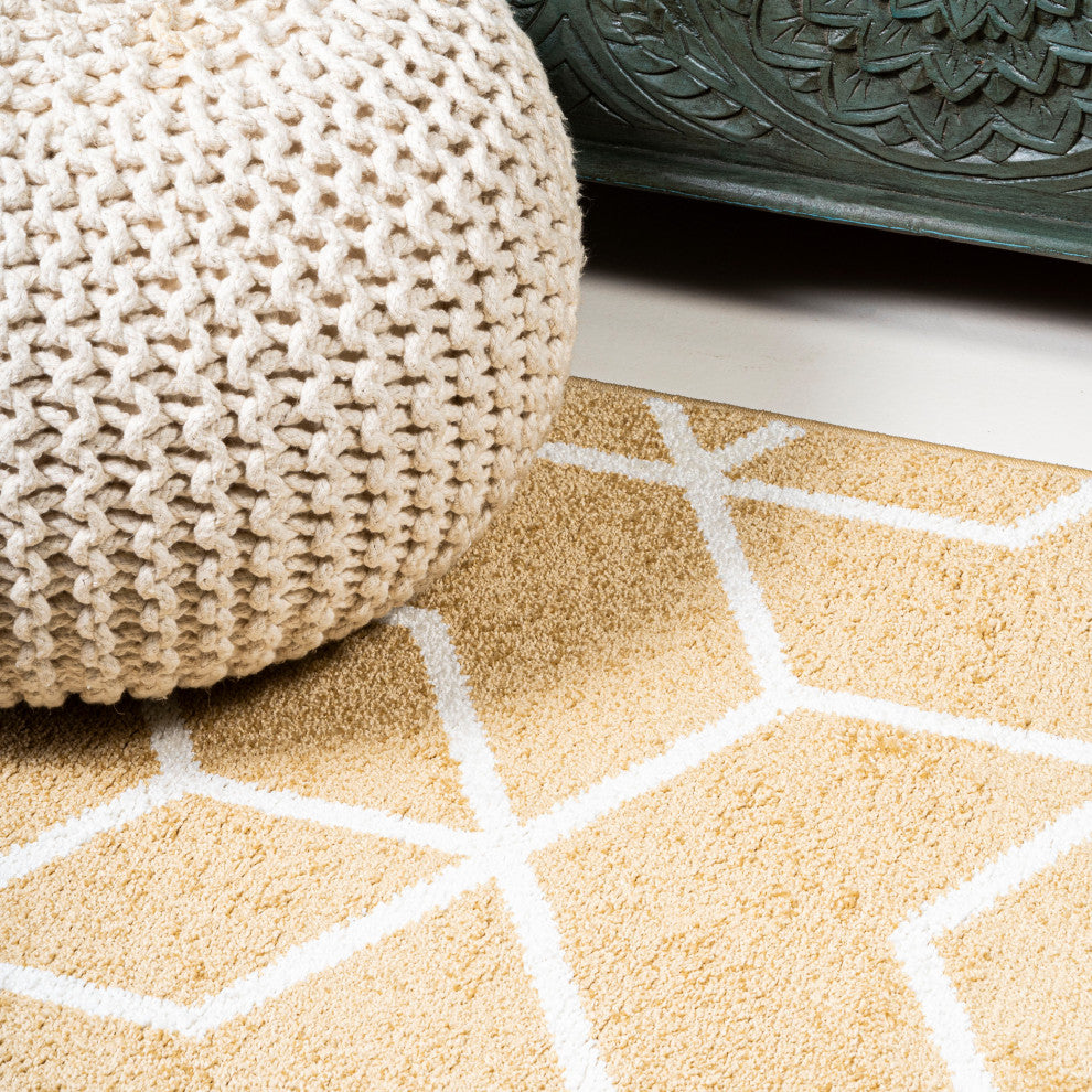 Tumbling Blocks Modern Geometric Gold/White 3'x5' Area Rug
