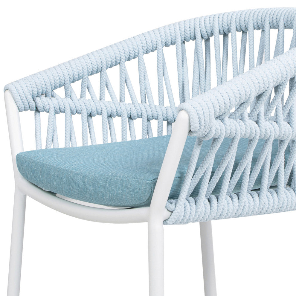 Maiden 27" Woven Barrel Back Outdoor Patio Counter Stool, Set of 2, Sky Blue Sunproof Olefin