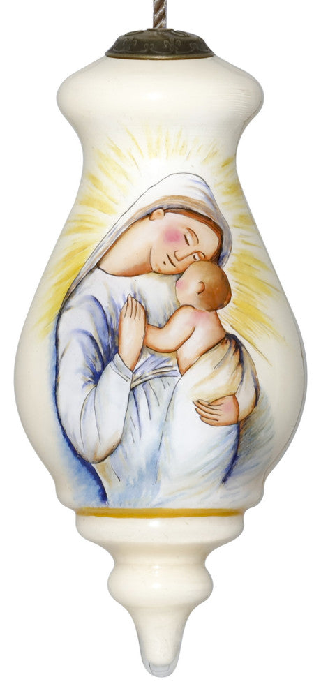 Mother Mary With Baby Hand Painted Mouth Blown Glass Ornament