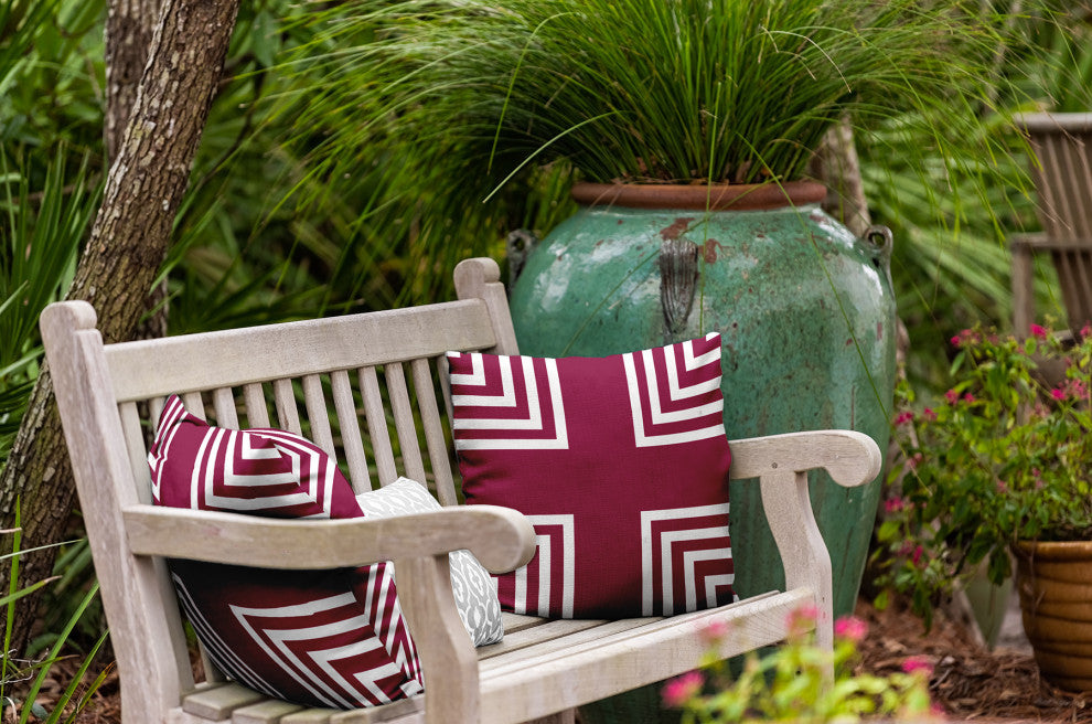 Corner Stripes Polyester Indoor/Outdoor Pillow, Maroon Red, 18"x18"