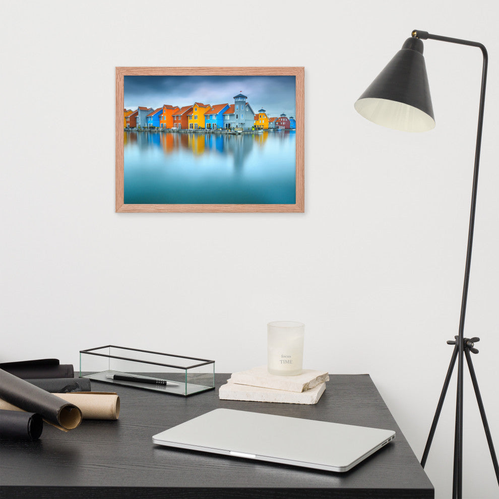 Blue Morning at Waters Edge Landscape Framed Photo Paper Wall Art Prints, Red Oak, 12" X 16"