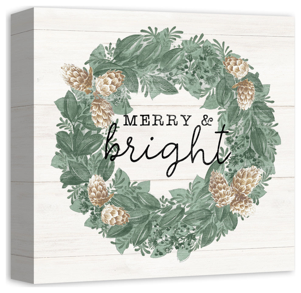 Merry and Bright Wreath 12x12 Canvas Wall Art