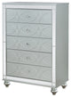 Benzara BM280372 Glam Tall Dresser Chest, 5 Drawers Round Crystal Knobs, Silver