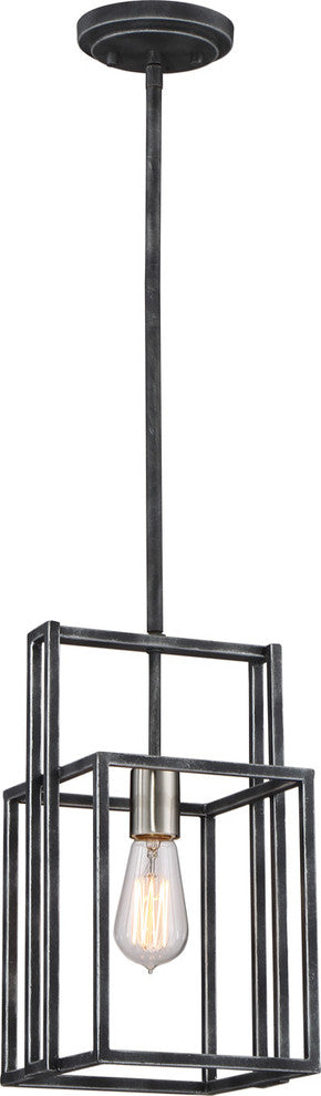 Nuvo Lake 1-Light 60W Iron Mini Square Pendant Ceiling Light Fixture, Black