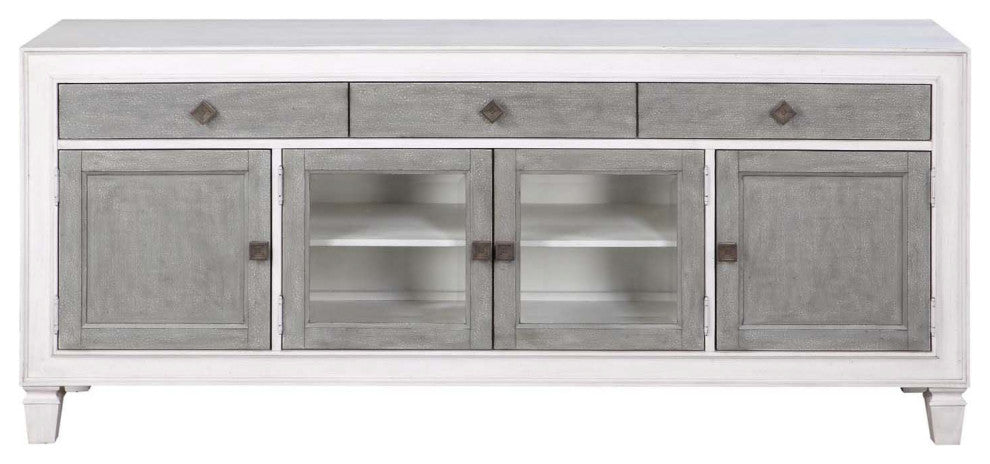 TV Stand With Storage, Rustic Gray and White