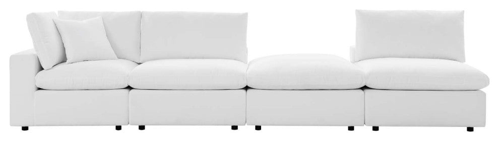 Modular Lounge Sectional Deep Sofa Chair Set, Sunbrella, White, Modern, Outdoor