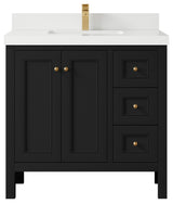 Nashville 36" Center Sink Bath Vanity, Black 2" White Quartz