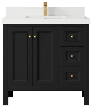 Nashville 36" Center Sink Bath Vanity, Black 2" White Quartz