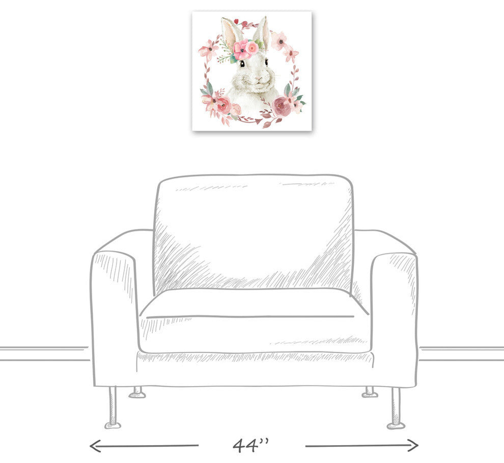 Floral Bunny 16x16 Canvas Wall Art