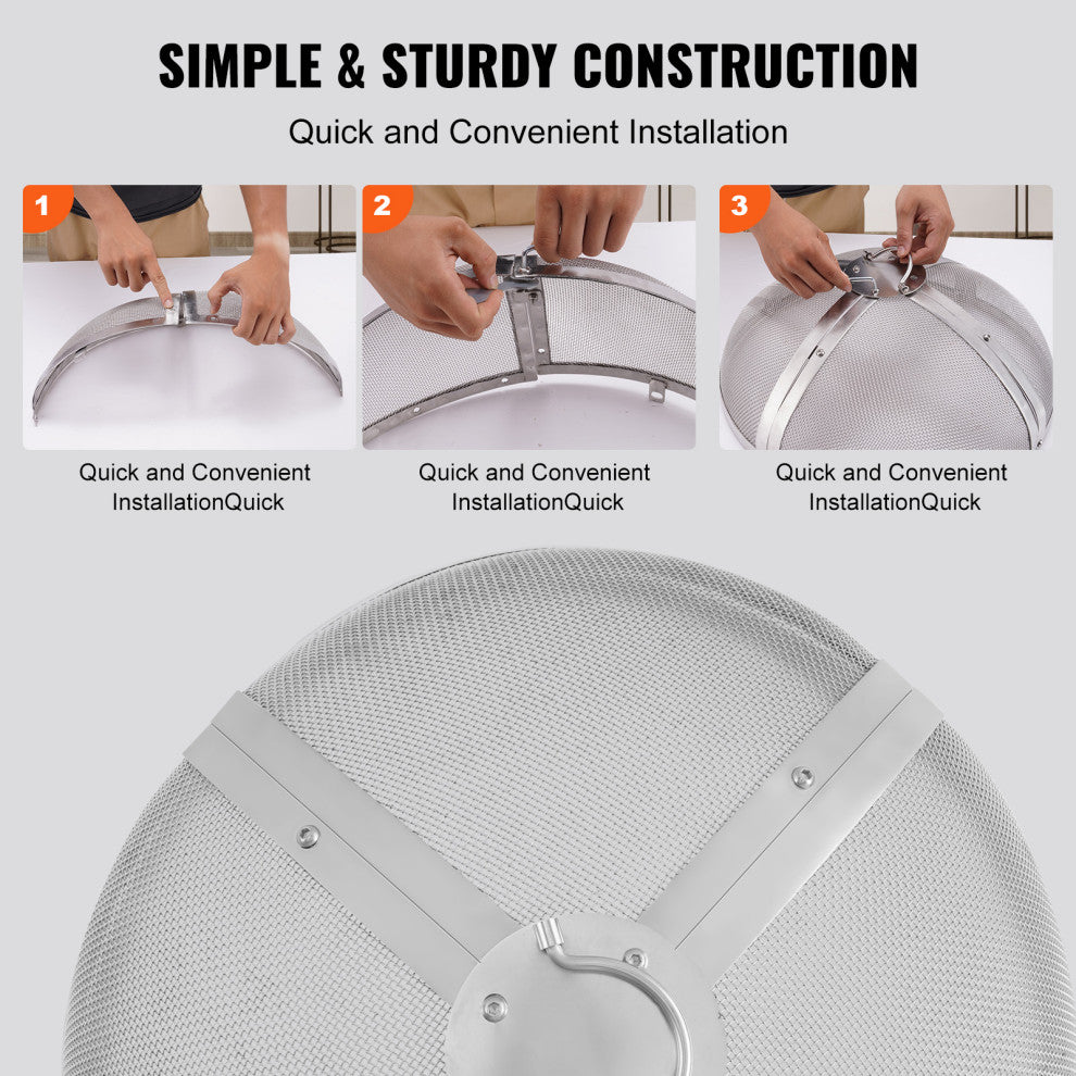 VEVOR 27" Round Firepit Spark Screen Cover Lid Stainless Steel Wood Burning