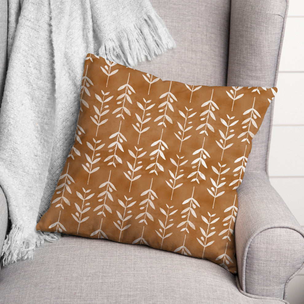 White Flowers on Copper 18x18 Spun Poly Pillow