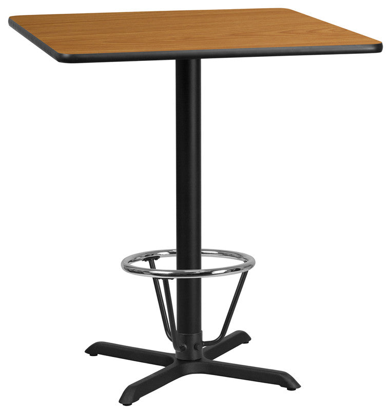 36" Square Natural Table Top With 30"x30" Bar Ht Base and Foot Ring