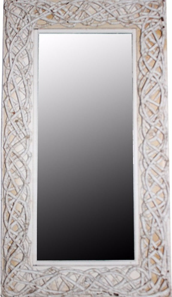 Mirror With Rattan Frame, White