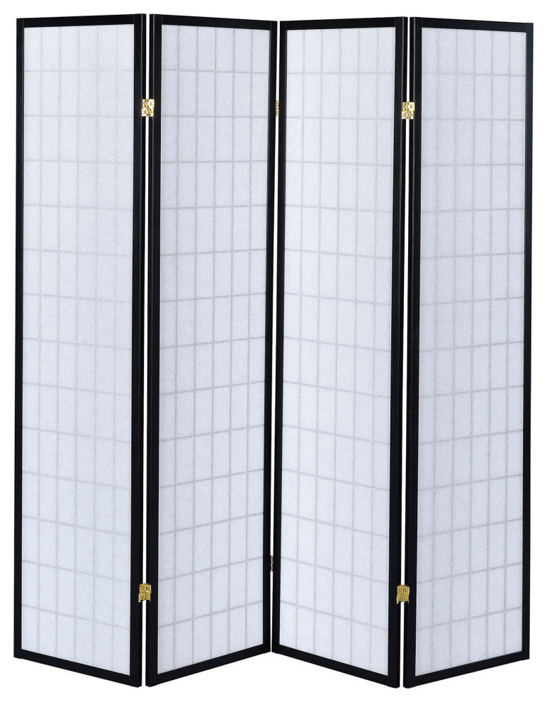 Four Panel Japanese Style Folding Screen, Black and White