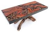 A River Runs Through It Unique Coffee Table, Redwood With Juniper Base, 60x28x20