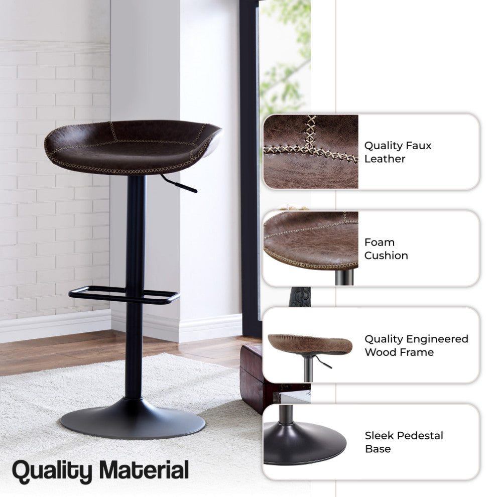Rogue PU Gaslift Bar Stool, Set of 2, Vintage Coffee Brown