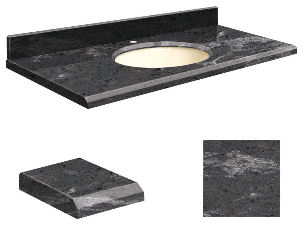 Quartz 43"x22" Vanity Top, Single Faucet Hole, Milky Way, Biscuit Bowl