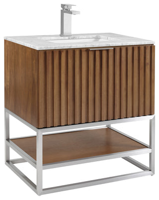 Terra Bathroom Vanity, Walnut/Brushed Nickel, 30", Marble Top