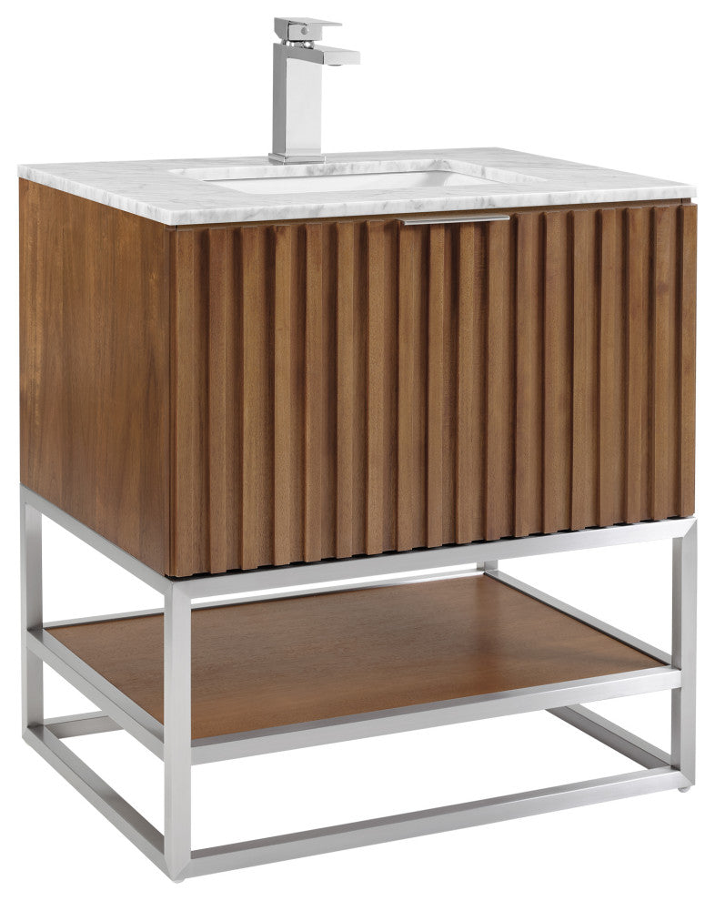 Terra Bathroom Vanity, Walnut/Brushed Nickel, 30", Marble Top