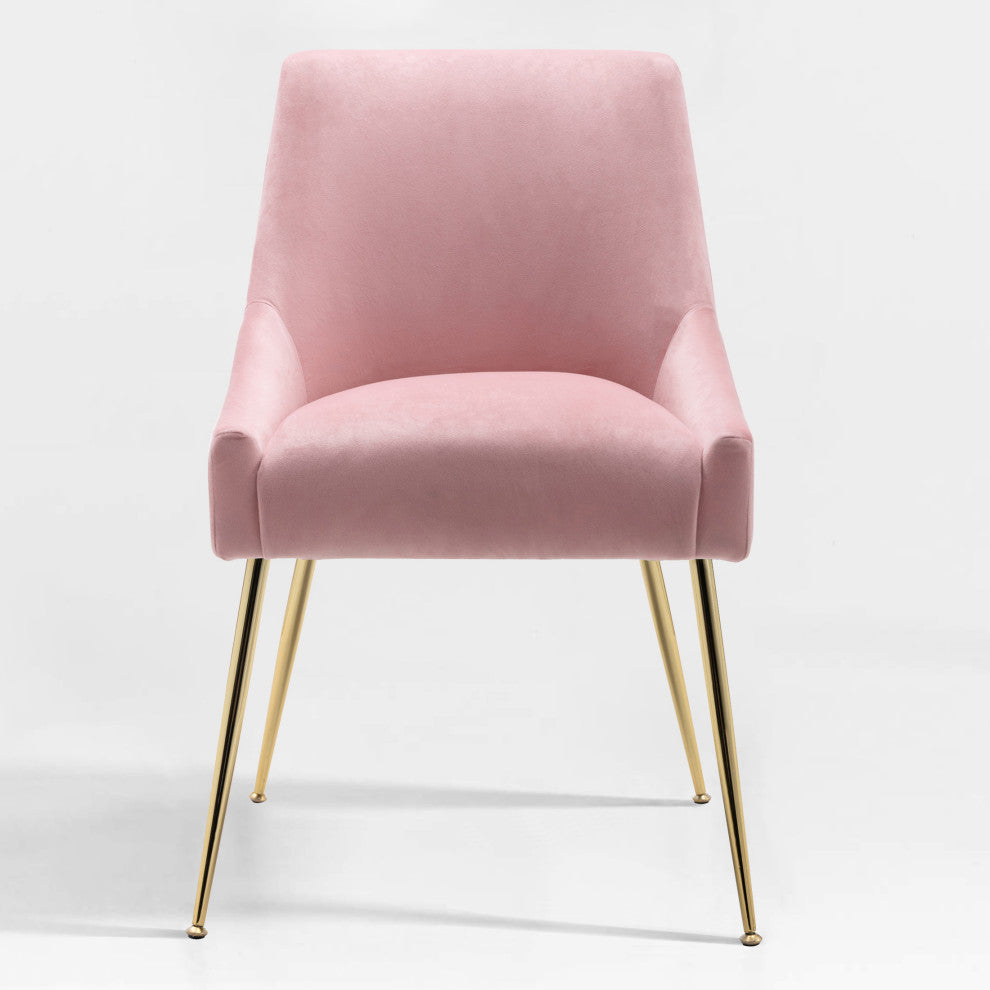 WestinTrends Upholstered Velvet Glam Accent Chair w/ Gold Metal Legs, Pink