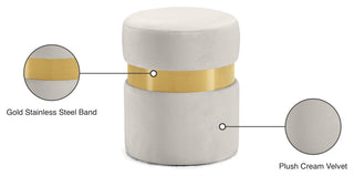 Hailey Velvet Upholstered Ottoman/Stool, Cream, Gold Band