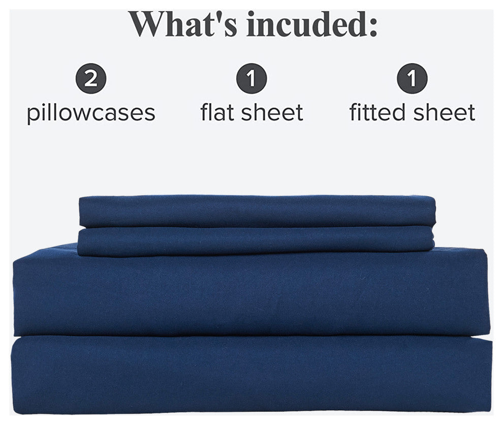 Serenta Lei Embroidered 4 Piece Bed Sheet Set, Navy Blue, Queen