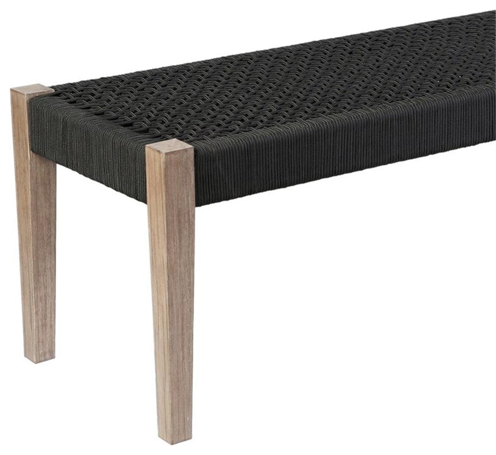 Armen Living Camino Fabric/Wood Indoor Outdoor Dining Bench in Charcoal/Natural