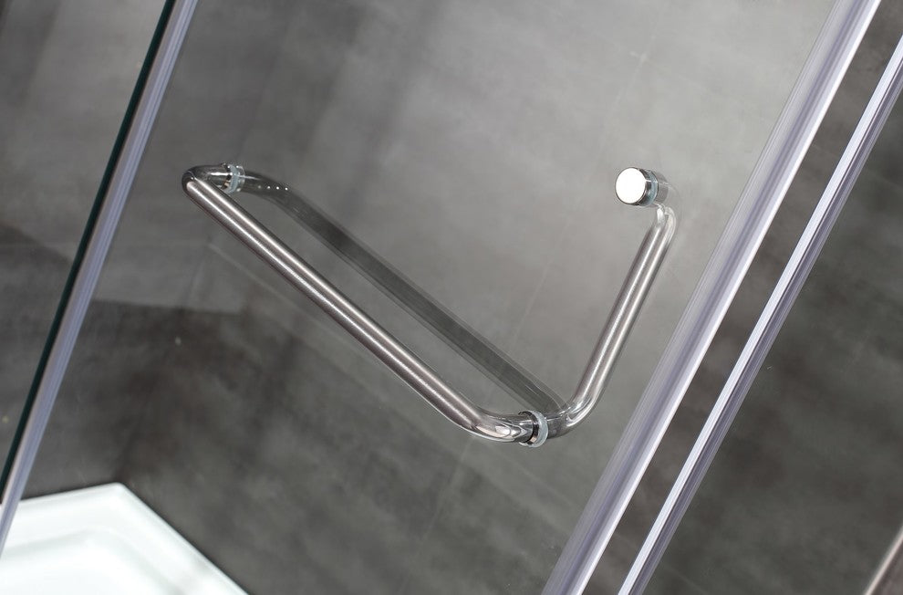 Aston 48"x35" Semi-Frameless Shower Enclosure, Stainless With Left Shower Base