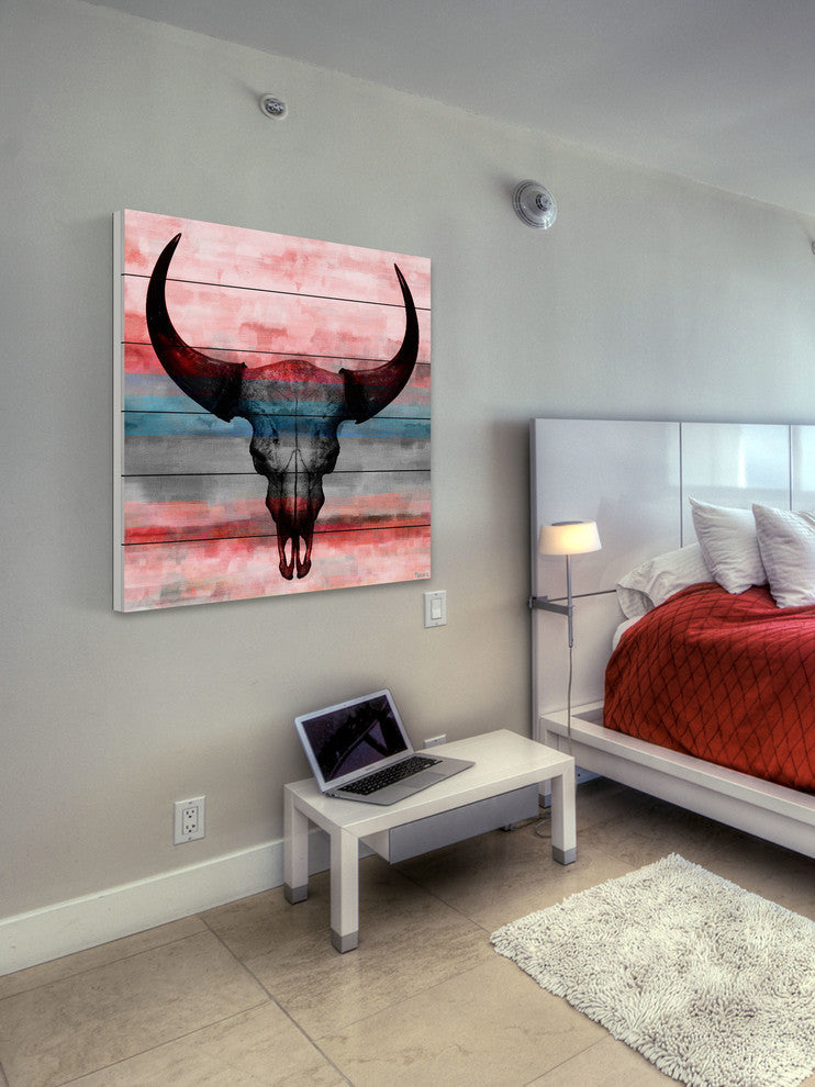 "Pastel Skull" Print on White Wood, 32"x32"