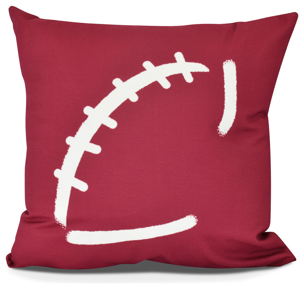 Football, Geometric Print Outdoor Pillow, Cranberry, 20" x 20"