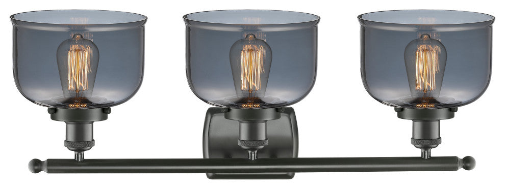 Large Bell 3-Light Bath Vanity-Light, Oil Rubbed Bronze, Plated Smoke