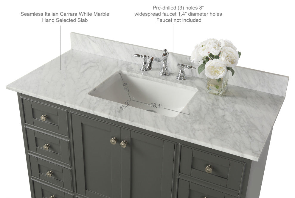 Audrey Vanity Set, Sapphire Gray, 48", Brushed Nickle Hardware, No Mirror