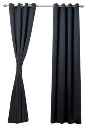 Solid Grommet Top Thermal Insulated Blackout Curtains, Black, 120"
