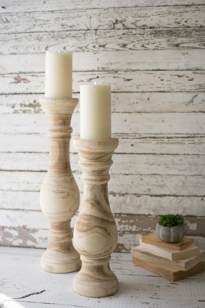 Kalalou Cfan1002 Set Of Two Hand Carved Wooden Candle Stands