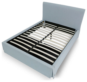Modus Shelby King Upholstered Skirted Storage Panel Bed in Sky