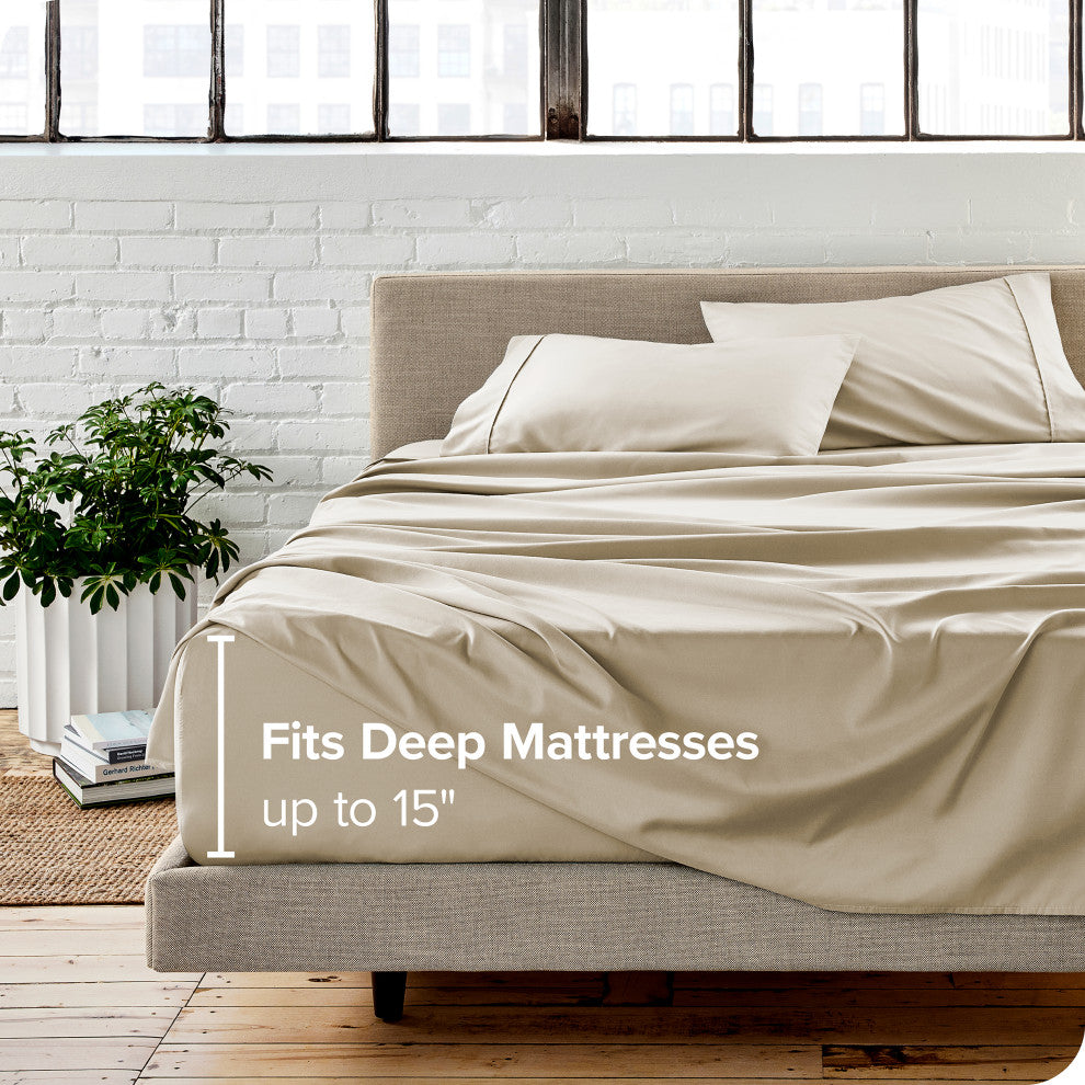 Bare Home 1800 Microfiber Sheet Set, Sand, Queen