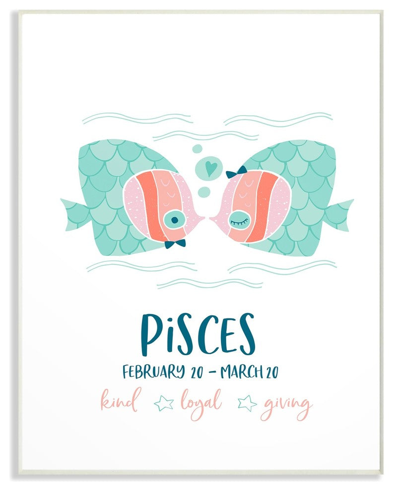 The Kids Room Fun Modern Zodiac Pisces Fish Wall Plaque Art, 10"x15"