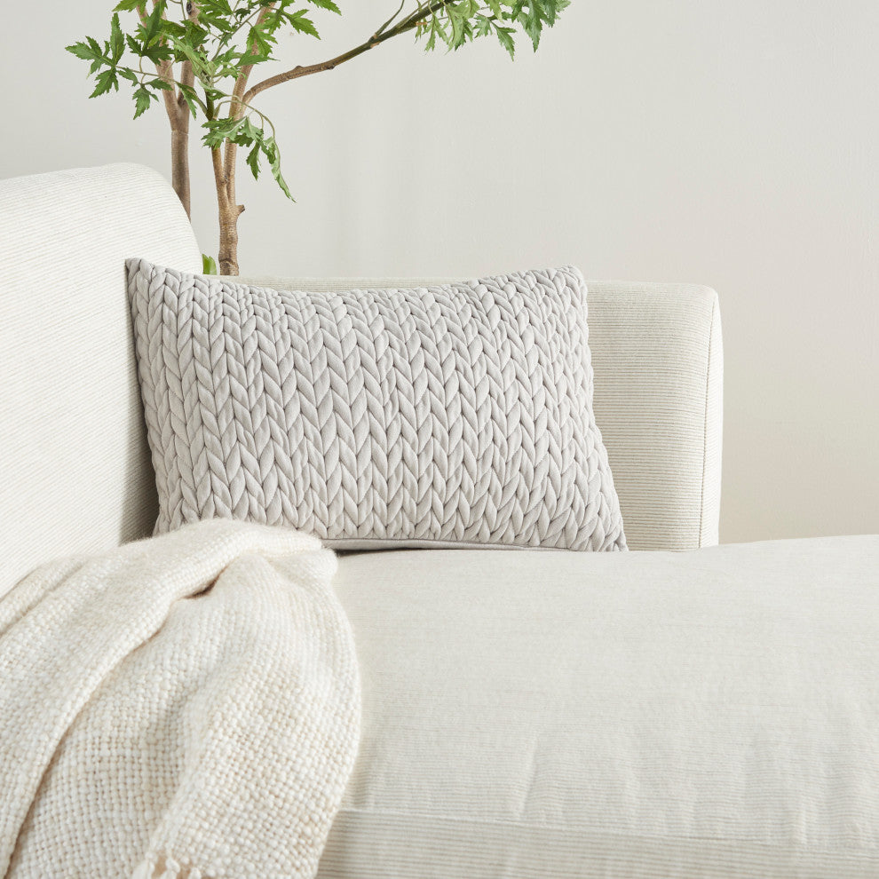 Mina Victory ET299 Throw Pillow, Light Grey, 14"X20"