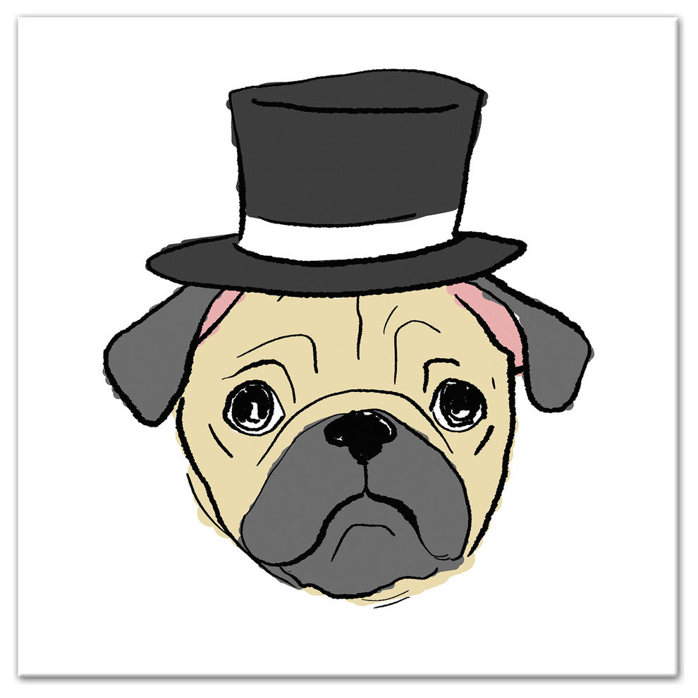 Designs Direct Pug With Top Hat 20x20 Canvas Wall Art