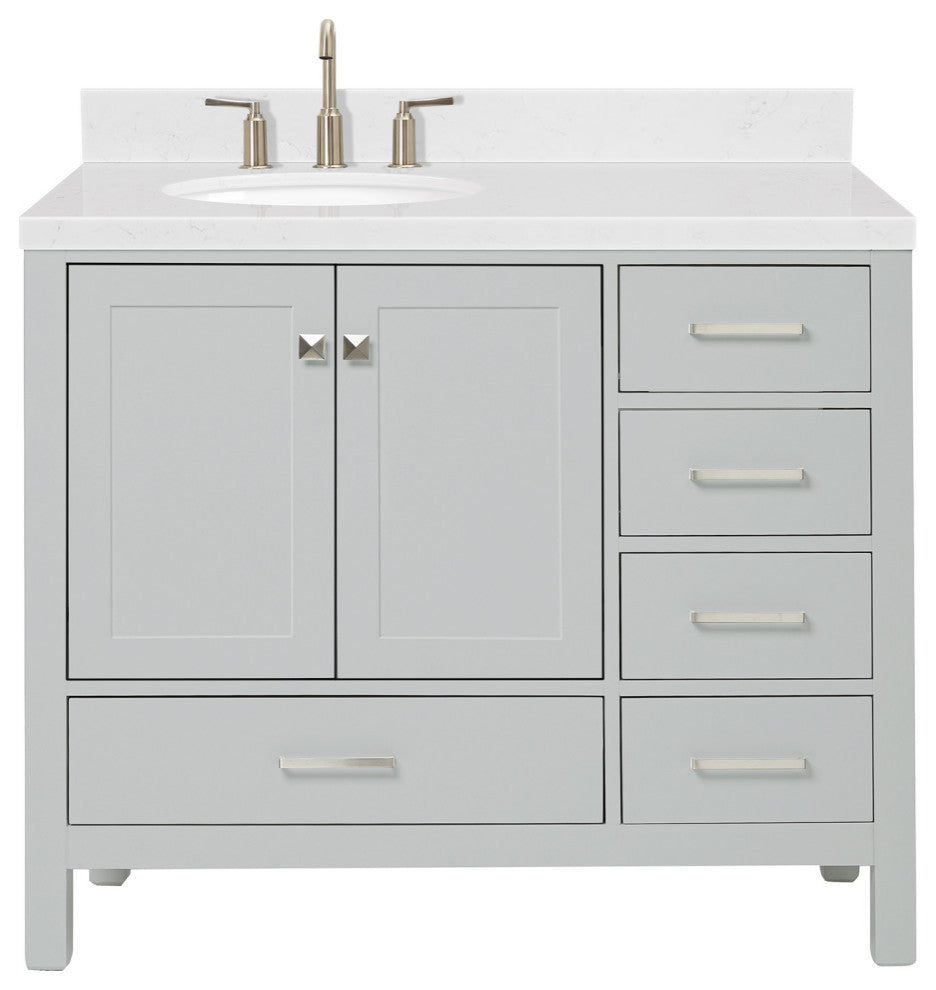Ariel Cambridge 42" Left Offset Single Oval Sink Vanity, Carrara Quartz